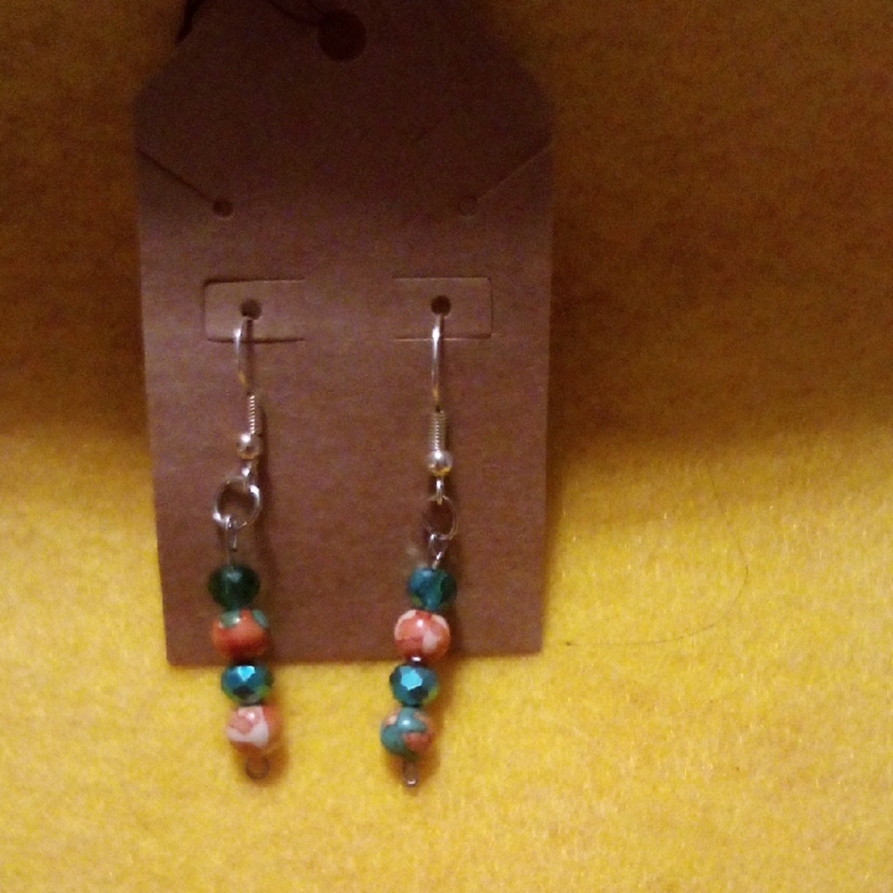Colorful Green and Orange Dangle Earrings